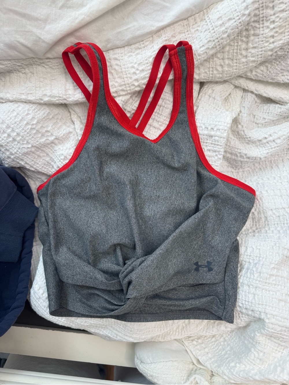 Under Armour Gray Sports Bra with Red Trim Spartan Strappy Back